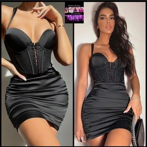 Sexy Backless Dress Satin Corset Ruched 💕